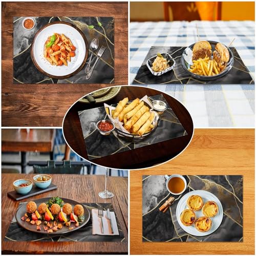 Sets de table antidérapants et lavables en PVC marbre noir x4 - 6