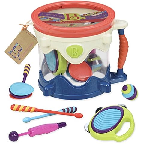 B. toys – Musical Drum- 7 Instruments Toy Drum Kit- Drumroll Please- Musical Toys for Kids 18 months + (7-Pcs) Cover