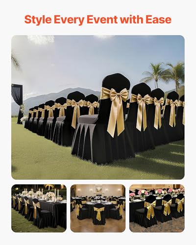 Image of VEVOR Chair Covers, Polyester Spandex Chair Cover, Stretch Slipcovers for Wedding Party Dining Banquet Flat-Front Chair Covers (Black-d, 30PCS)