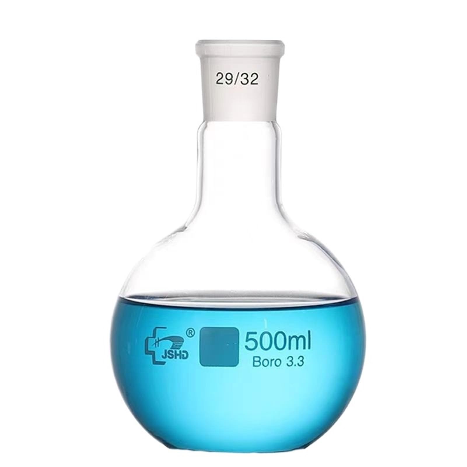 matraz de fondo redondo， Matraz de laboratorio de vidrio de borosilicato de alto rendimiento, fondo plano, 50-2000 ml, boca esmerilada, calibre 19/24/29(500ml caliber24)
