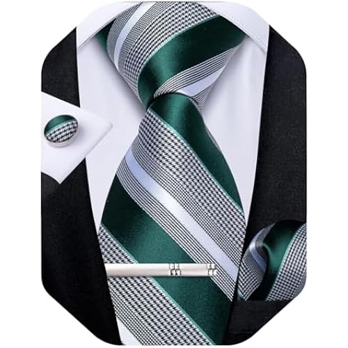 DiBanGu Mens Striped Tie Silk Woven Necktie and Pocket Square Cufflinks Tie Clip Set Wedding Business Formal Gift Tie for Men