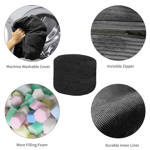 Adults' 3FT Memory Foam Bean Bag Chair with Plush Microfiber Cover in Black