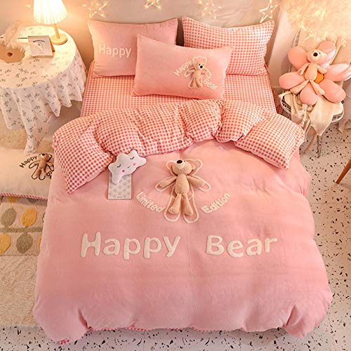 EEREADGQ Juego de cama de 4 piezas 2020 nuevo cálido terciopelo leche franela bebé cuatro piezas Suit-rosa azul_2.0 (polvo 1.5)