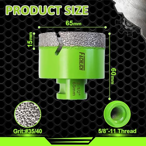 Image of Diamond Core Drill Bits 2-1 /2 inch Granite Hole Saw 65mm Porcelain Drill Bits Vacuum Brazed for Porcelain Tile Granite Marble Brick