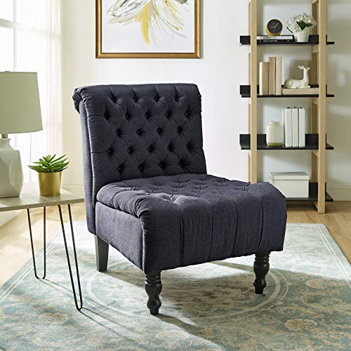 Classic Brands Aerial Upholstered Armless Solid Hardwood Slipper Accent Chair, Charcoal