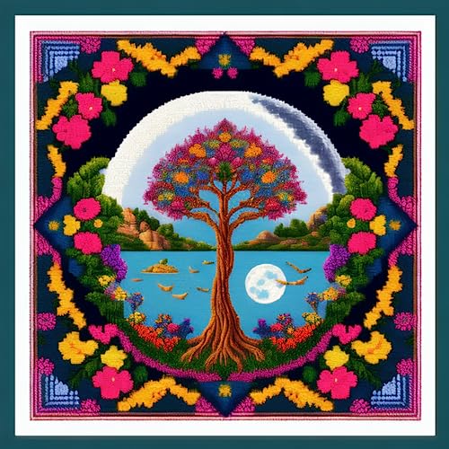Image of Joyhoor Cross Stitch Kits for Beginners Stamped Cross-Stitch Supplies Needlework preprint Embroidery Kits for Adults DIY Needlepoint Kits Embroidery Patterns 11CT-Magic Tree 17.7x17.7 inch
