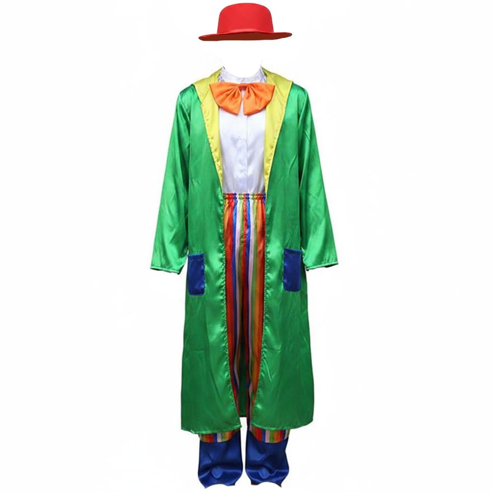 Fituenly Adult Funny Clown Costume Set, Halloween Cosplay Fancy Dress Outfit, Joker Clothes for Men, Circus Carnival Party Magician Performance Costume