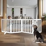 Picture of ZJSF Freestanding Indoor Dog Gate for House Foldable Wood White Puppy Gate for Doorways Pet Gate for Stairs Extra Wide Pet Fence 24" Height 4 Panels