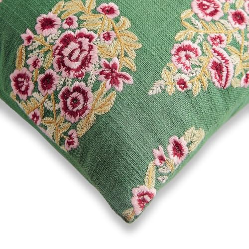 Image of haus & kinder Embroidered Cushion Cover 12x18 Inch Set of 1, Cotton Decorative Throw Pillow Cover for Sofa, Couch & Living Room, Soft Breathable Rectangle Cushion Case for Home Decor