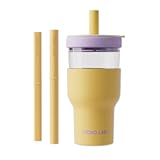 CHAKO LAB Insulated Stainless Steel Water Bottle | Dual-layer tumbler with Glass Linner and Stainsteel Linner | BPA-Free Leak Proof Thermos | 20oz Bottle with Two Straw | Yellow & Purple