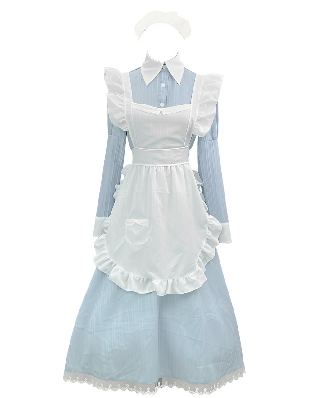 NSPSTT Women's Blue Stripe Victorian Maid Dress Long Sleeve Full-Length French Maid Outfit Elegant Cosplay Costume L โ image 1