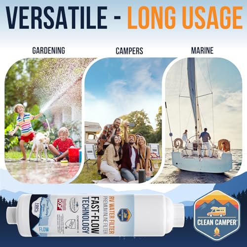 Image of Clean Camper RV Inline Ultra-Premium Water Filter | Certified Carbon Activated Water Filtration | Filters Out Lead, Chlorine, Sediment & More | Experience Clean Water in Your RV