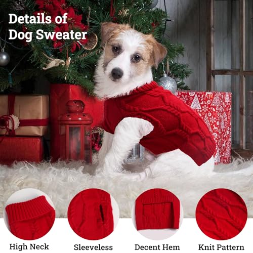 LiebeDD Hundepullover für Kleine Hunde, Sleeveless Rollkragen Hundepulli Winter Warm Gestrickter Pullover Weicher Pullover Weihnachten Katzenpullover für Französische Bulldogge, Rot, XL