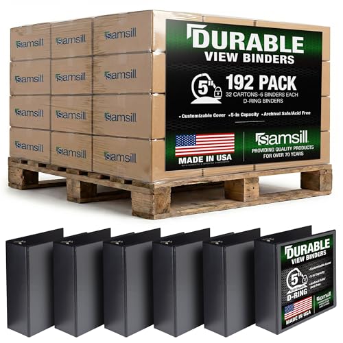 Image of Samsill Durable 5 inch 3 Ring Binder, Locking D Ring 100% Recycled Chipboard, Black, Pallet of 192 Binders in 32 Cartons