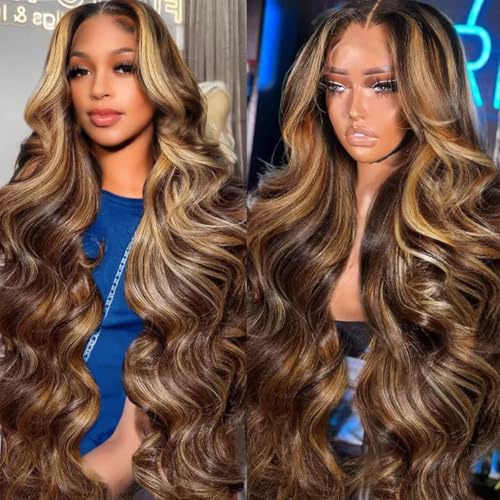 Smabuity 26 Inch Honey Blonde Ombre Lace Front Wig Human