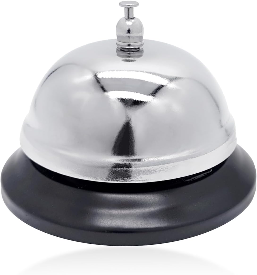 BlingKingdom Reception Call Bell, Desk Call Bell, 3.3 inch Diameter, Service Bell for Hotel, Restaurant, Kitchen, Shop, School, Hospital, Pet Training, Asking for Help (Silver)