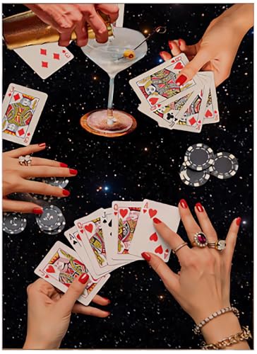 KICHANG Vintage Poker Diamond Art Kits for Adults Beginner Black DIY Modern Diamond Painting 5D Round Full Drill Diamond Dots Gem Art Crafts with Tools Funny Crafts for Home Wall Decor&Gift-12x16in