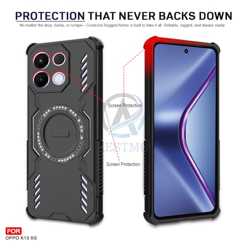 Image of AESTMO Back Case Cover for Oppo K13 5G | Magnetic Case with Built-in Metal Ring | Compatible with MagSafe Accessories | Shockproof Hybrid (PC + TPU, Black)