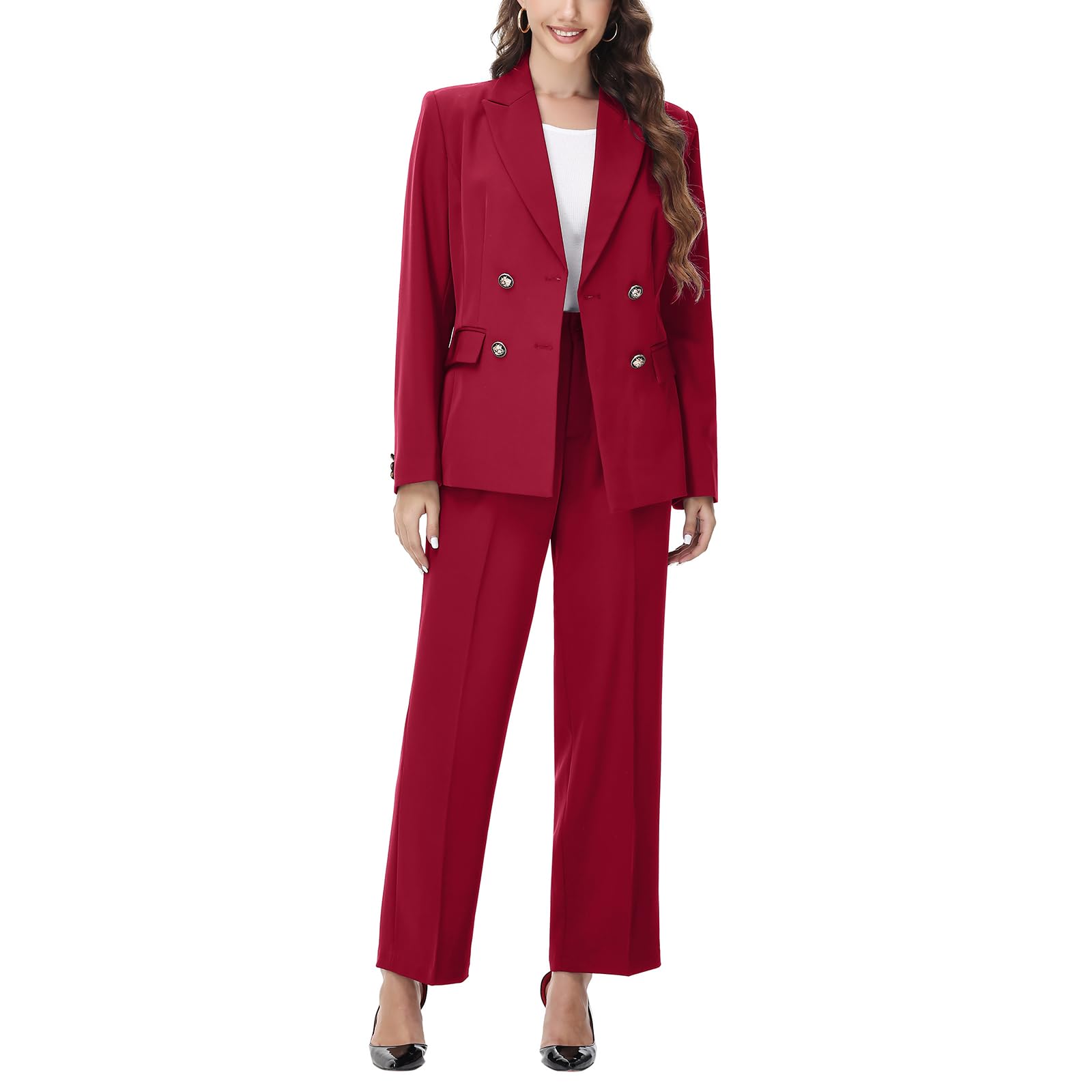 Lamgool Womens 2 Piece Set Double Breasted Blazer and Pants Suit Business Outfits for Work Office