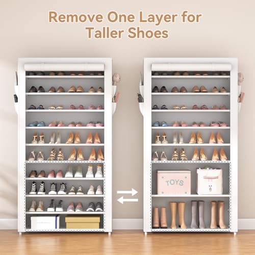 Image of ROJASOP Shoe Rack with Covers 10 Tier Large Shoe Organizer Tall Shoe Closet Storage for 50-55 Pairs Shoe and Boot, Free Standing Shoe Rack Organizer for Closet, Entryway, Bedroom, White