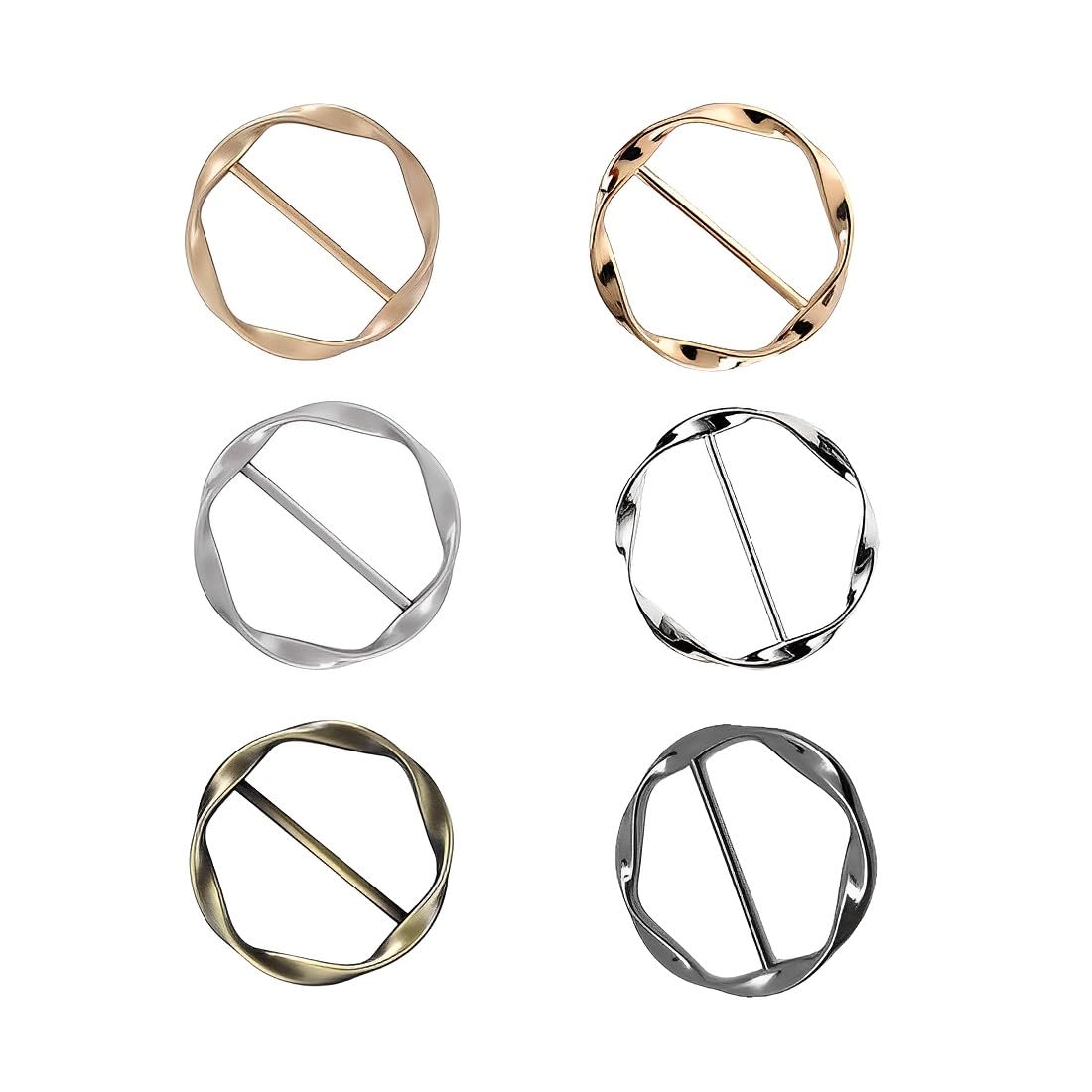 6 pièces boucle de ceinture en métal pour femme, T-shirt clip, boucle, anneau foulard en soie, ourlet nœud chemise pince à cravate, boucles et fermoirs pour filles
