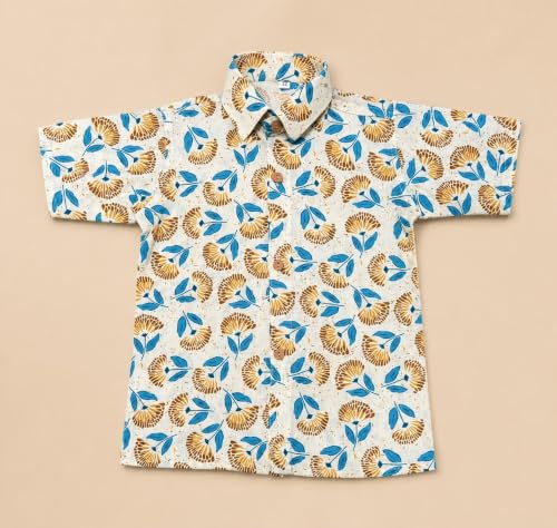 Image of A.T.U.N. (ALL THINGS UBER NICE) Boys 100% Cotton Printed Shirt | Half Sleeve Smart Casual Shirt for Kids | Soft Breathable Button Placket Top