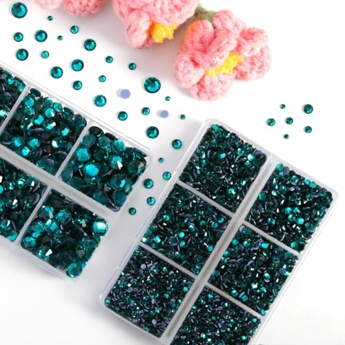 Image of BEADSLAND Hotfix Rhinestones, 6080PCS Blue Zircon Rhinestones for Clothes Crafts Mixed 6 Sizes with Wax Pencil and Tweezers Kit, SS6-SS30, Blue Zircon