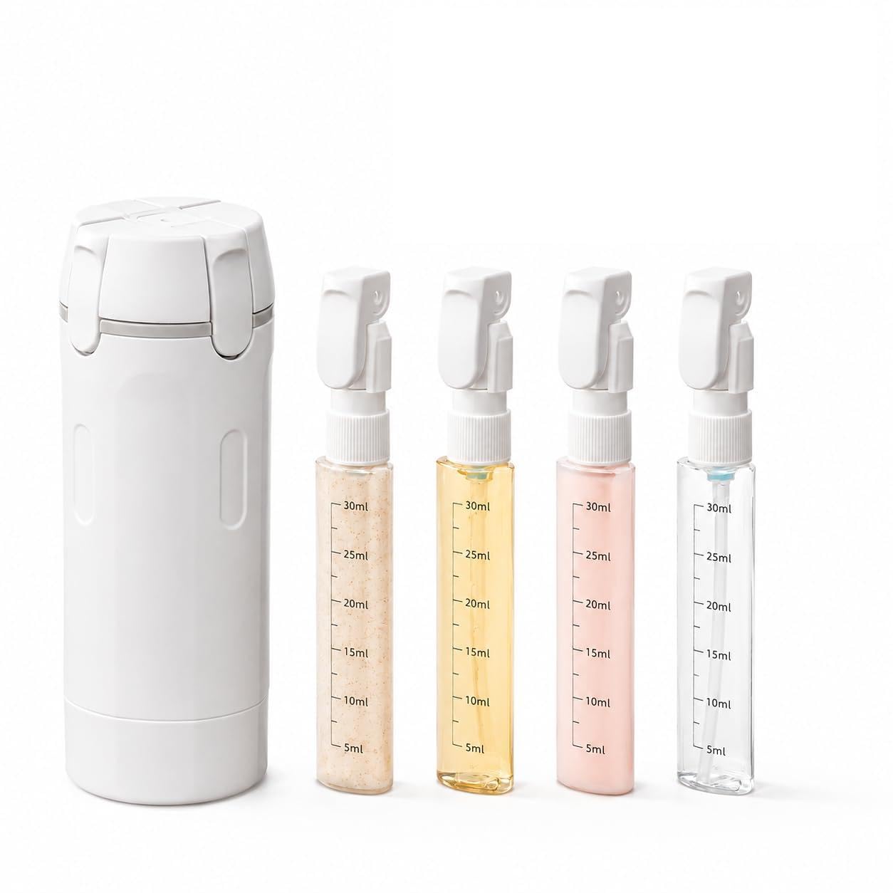 4-in-1 Travel Dispenser Bottle for Toiletries, Leak-Proof Folding Pump Design, BPA-Free, Space Saving Travel Essentials, TSA Approved 4 x 30ml (1oz) Refillable Containers for Shampoo, Lotion (White)-image-43