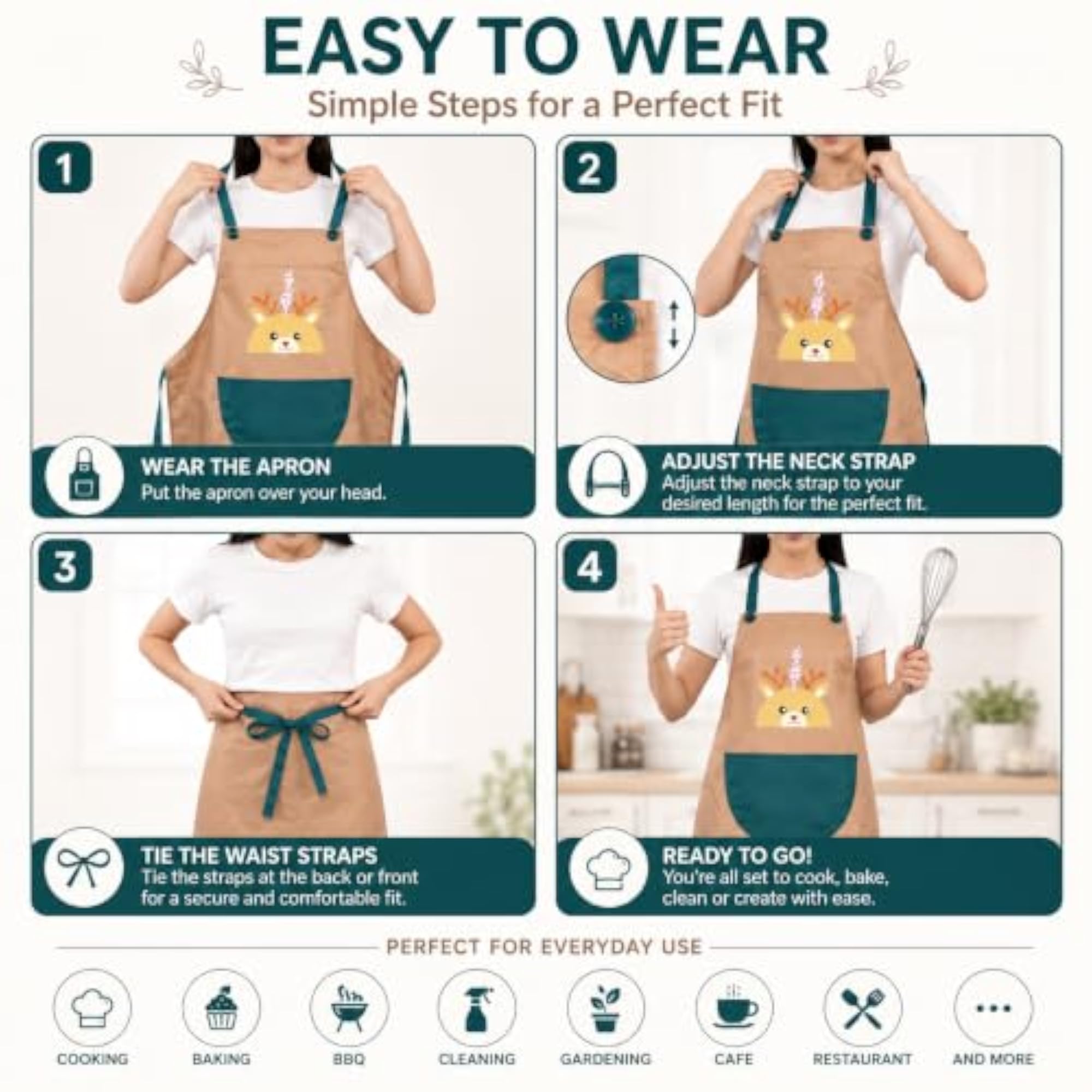 Waterproof Kitchen Apron for Men and Women, Adjustable with Pocket