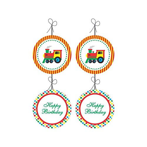 Image of PRETTY UR PARTY Train Party decorations Kit - 80 pcs includes Bunting, balloons, thank you, centerpiece, danglers, Caps, Party Supplies, Train Birthday Decor, DIY decor Pack for kids