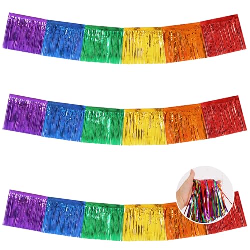 Image of BEISHIDA 3 Packs Metallic Foil Fringe Garland Colorful Wall Hanging Tinsel Fringe Banners for Car Floats Bridal Shower Wedding Birthday Easter Graduation Holiday Party Decoration(30 Feet)