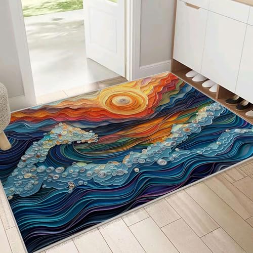 Tapis bleu marine effet relief 3D doux et durable pour chambre - 4