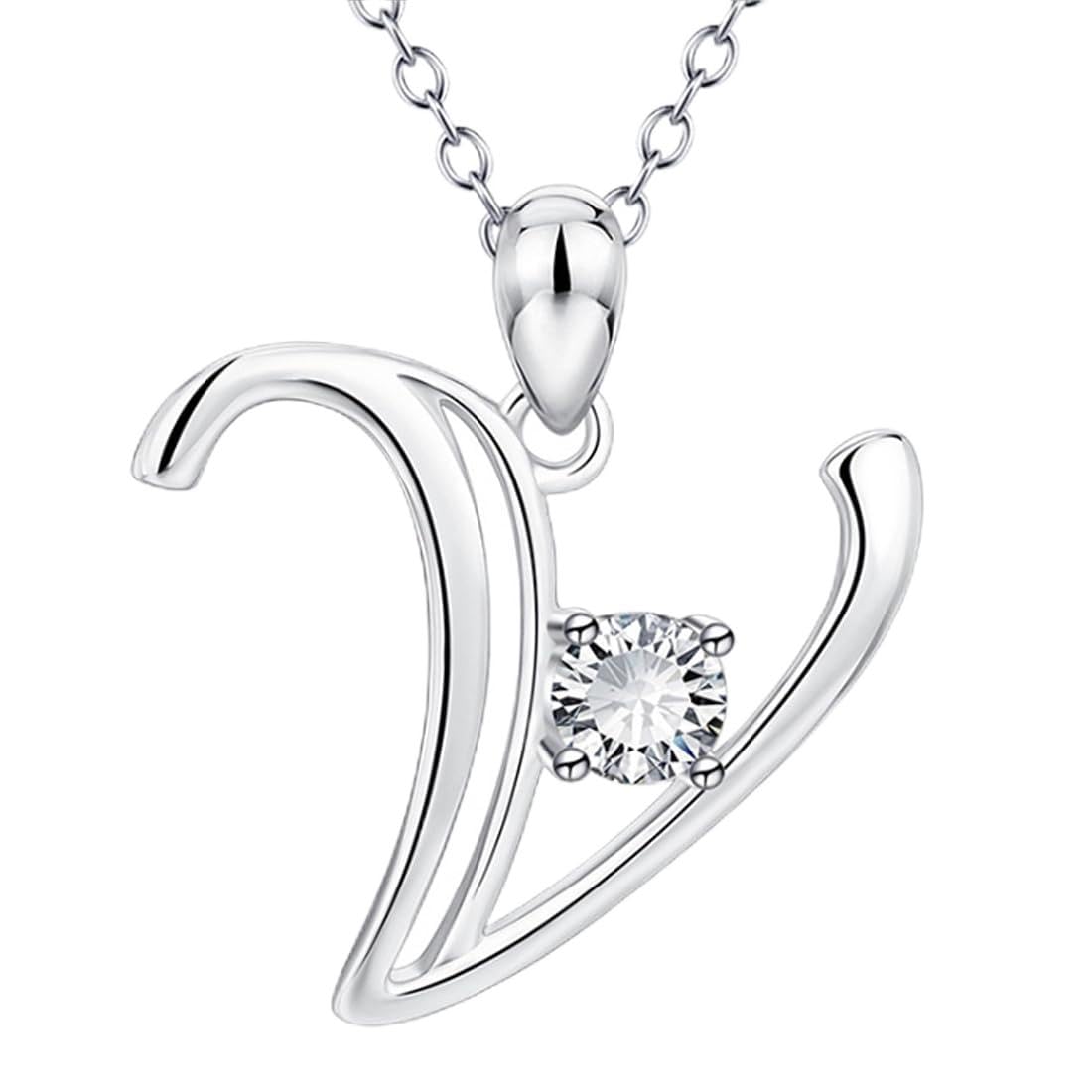 TQPUWT collar de mujer con colgante letra de plata, Mujer Collar Letras con Colgantes, Collar con Colgante Letras A-Z, Viene con caja de regalo, para Cumpleaños Navidad, plata, Letra V
