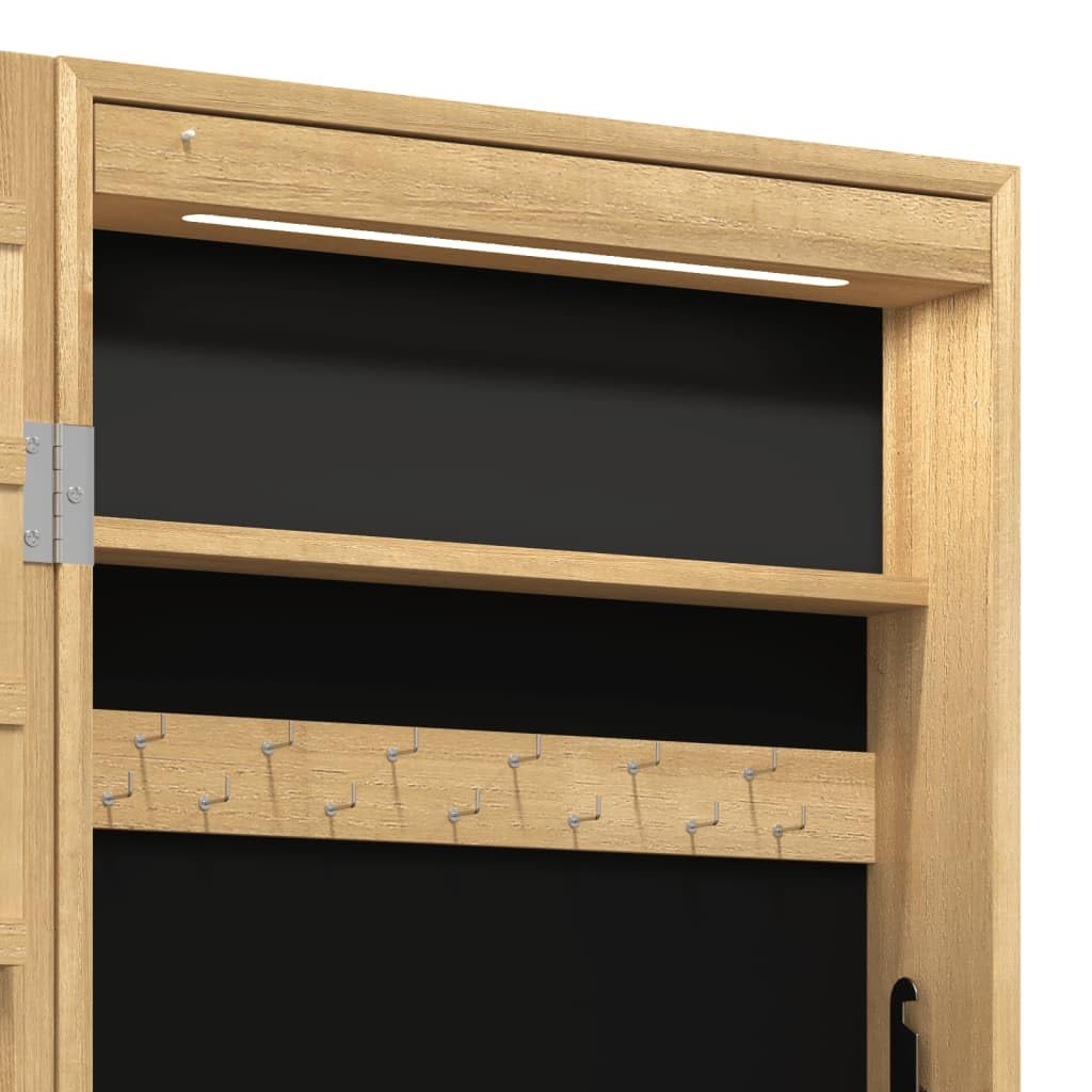 Lustro szafka na biżuterię z oświetleniem LED, montaż na ścianie, lustro bez ramy, zamykane drzwi, 37,5 x 10 x 67 cm, z haczykami, do korytarza, sypialni, łazienki, miejsce do przechowywania