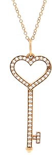 Pre-Loved Open Heart Key Pendant Necklace 18K Rose Gold with Pave Diamonds Small, Rose Gold