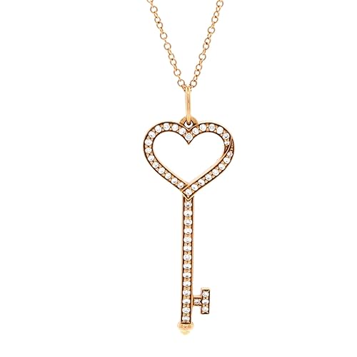 Tiffany & Co., Pre-Loved Open Heart Key Pendant Necklace 18K Rose Gold with Pave Diamonds Small, Rose Gold