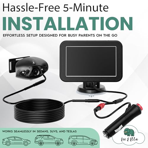 Image of Leo&Ella Camio Wired Car Baby Camera & Monitor, Rear Facing Carseat in Backseat with night vision for infants, Safe Driving View with Night Vision, Easy Install, Universal Vehicle Fit