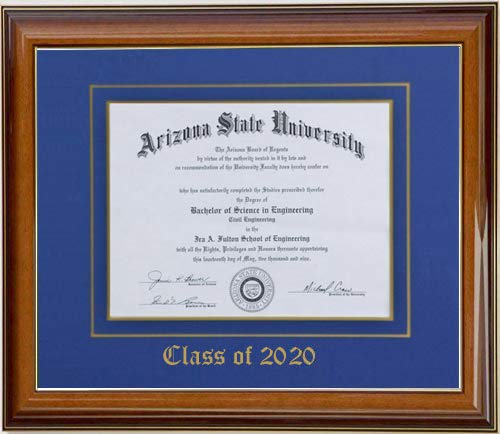 3art Diploma Frame 8.5x11 WALNUT/BLUE (CUSTOMIZABLE)