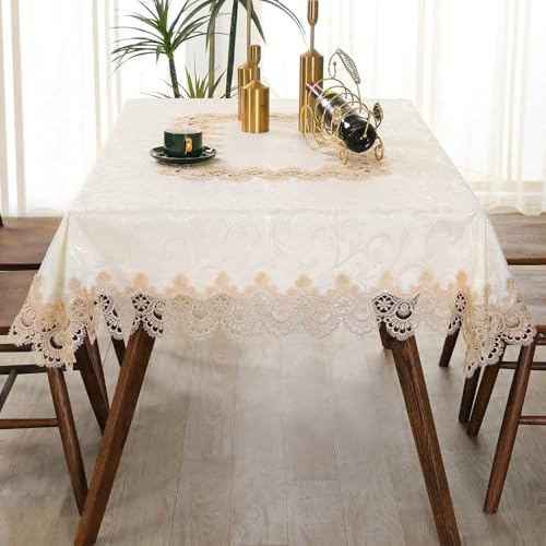Nappe en dentelle rectangulaire kaki 130x180 cm pour table à manger