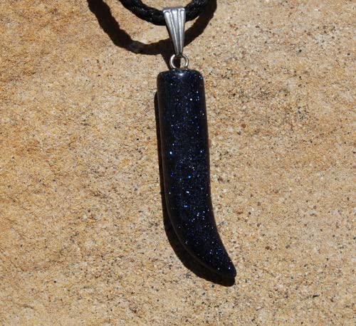 Steampunkers Usa Power Pack Series - 38Mm Wolf Fang Claw Tooth – Galaxy Goldstone, Blue Black Sparkle – Adjustable Cord – Black #TOP2