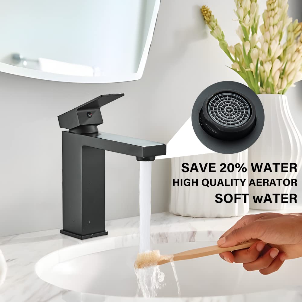 MOSSON Bathroom Sink Faucets Matte Black Vessel Sink Faucets Single Hole Single Handle Bathroom Vanity Faucet for Bath and RV Sinks,Deck Mount Solid Brass