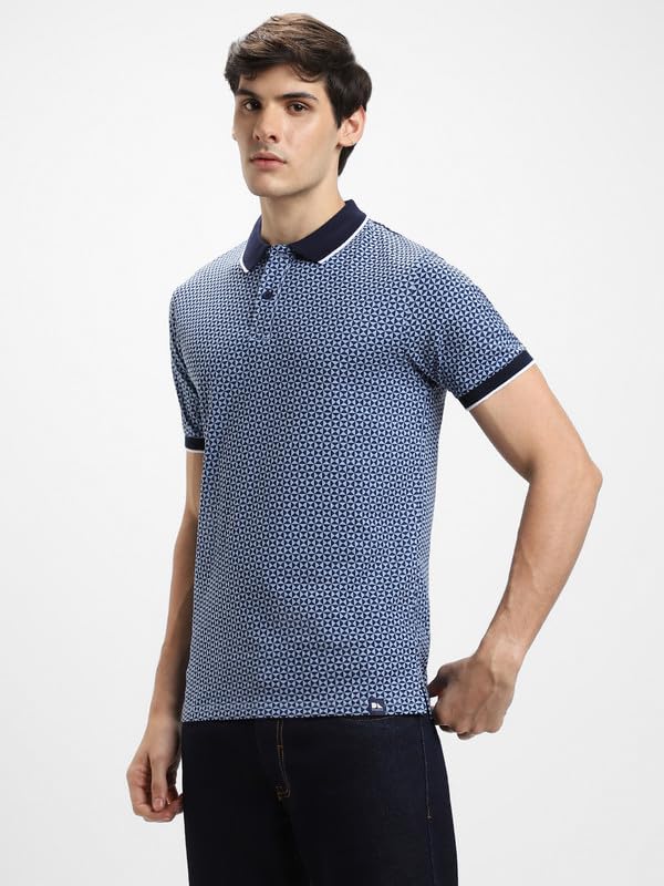 Image of Dennis Lingo Men's Navy Cotton Polo Neck Tshirt, Regular Fit Half Sleeve