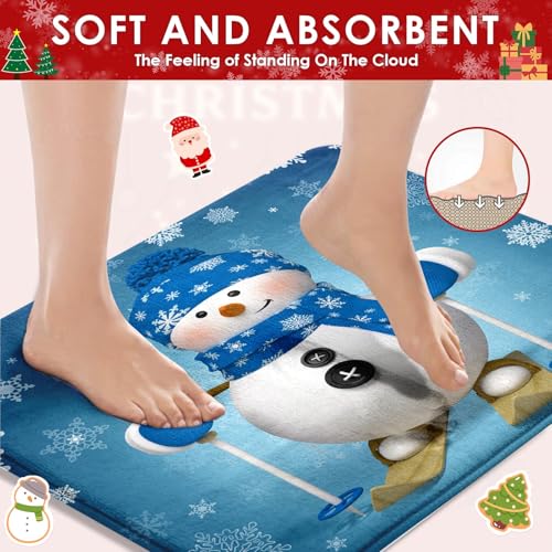 Juego de baño azul para evitar salpicaduras con cortina de ducha de Navidad 8