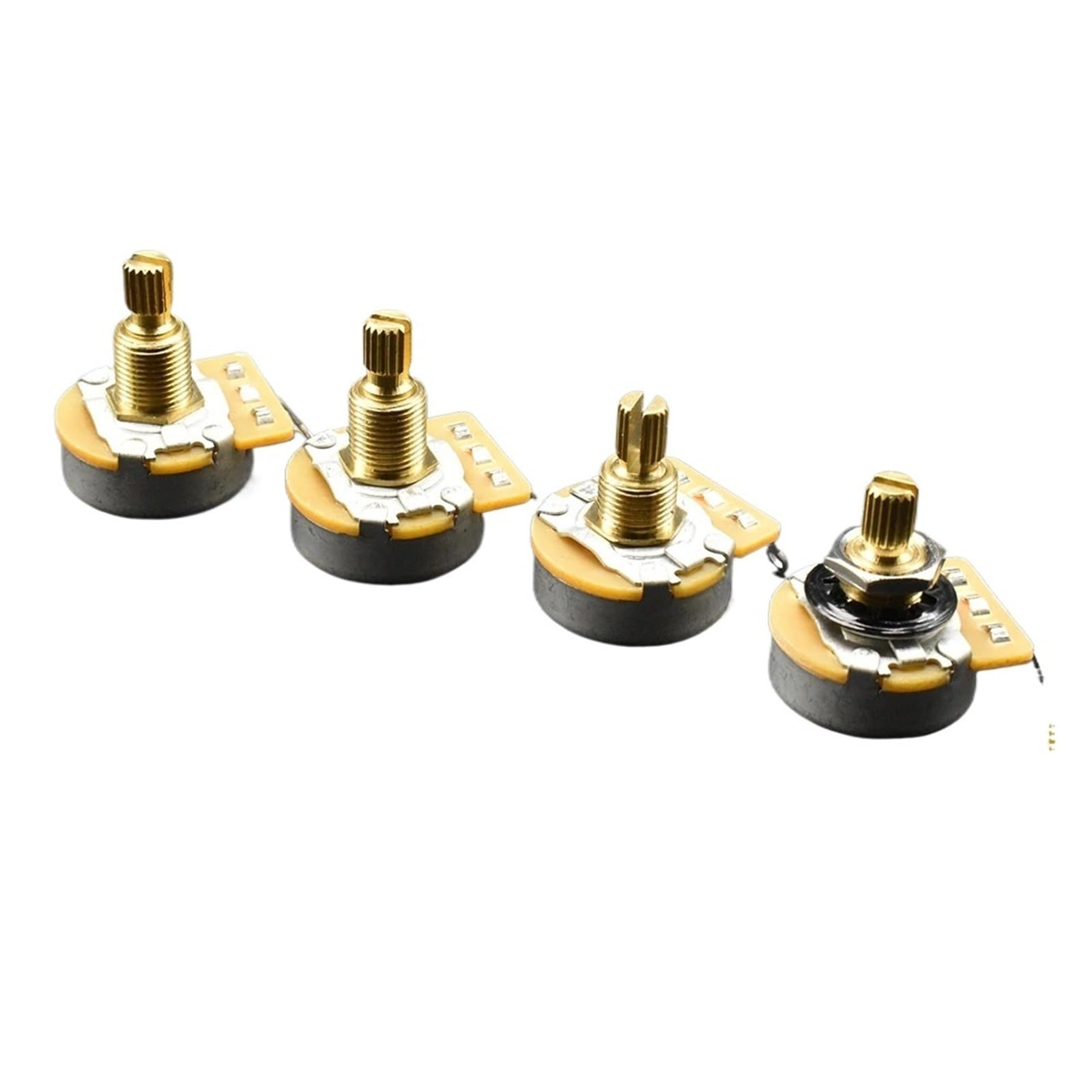 Potenciómetros de latón puro de tamaño completo, eje dividido largo, A500K B500K/A250K /B250K, Control de volumen de tono for bajo de guitarra, 12 Uds.