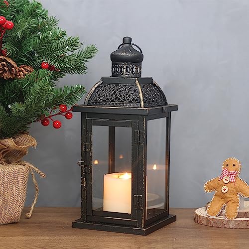 Needomo Large Candle Lantern Decorative, 14.4 Inch Outdoor Lantern With Clear Glass, Vintage Metal Candle Holders Outdoor Patio Wedding Christmas Spring Decor In Black #TOP4