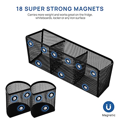 Magnetic Pencil Holder, Vicnova Metal Magnetic Pen Holder With Extra Strong Magnets/3+3 Generous Compartments, Magnetic Storage Basket Organizer To Hold Whiteboard Refrigerator Locker Accessories Teacher Must Haves Classroom Organization #TOP1