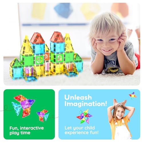 Image of PicassoTiles Magnet Tile Building Blocks 48 Piece Travel Sized Playset with Windows and Clip-on Doors Construction Stacking Magnetic Tiles Block Learning Educational STEM Toy Boys Girls Age 3+ PTM48