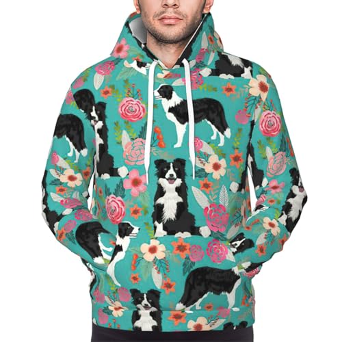 Sweat à capuche épais Border Collie pour homme pull imprimé floral