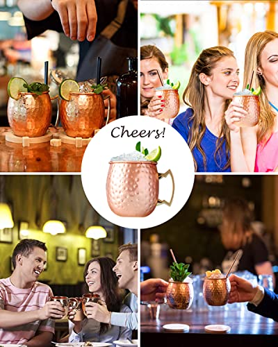 Foto von LIVEHITOP 4 Stück Moscow Mule Kupfer Becher Set, 19.5 Oz Handgemacht Cocktail Tasse for Kaltes Getränk, Wein, Bar, Party, Geschenkset, mit 4 Untersetzer