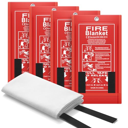 Image of FLASLD 4 Pack Fire Blanket for Home and Kitchen, 40x40 Inch Fiberglass Fire Blankets Emergency for People, Fire Suppression Blankets for School Fireplace Grill Car Office Garage Welding Warehouse